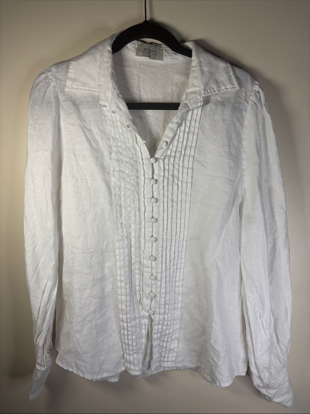 DISSH White Pintuck Button-Down Blouse
